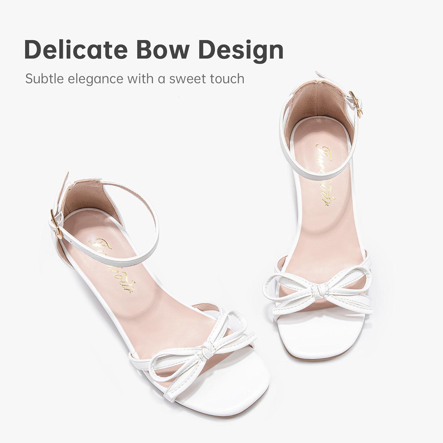 image:imageFurdeour Heels for Girls Dress Shoes Bow High Heel Sansals Flower Girl Shoes for Big Kids Teen Dance Birthday Party PageantWhite