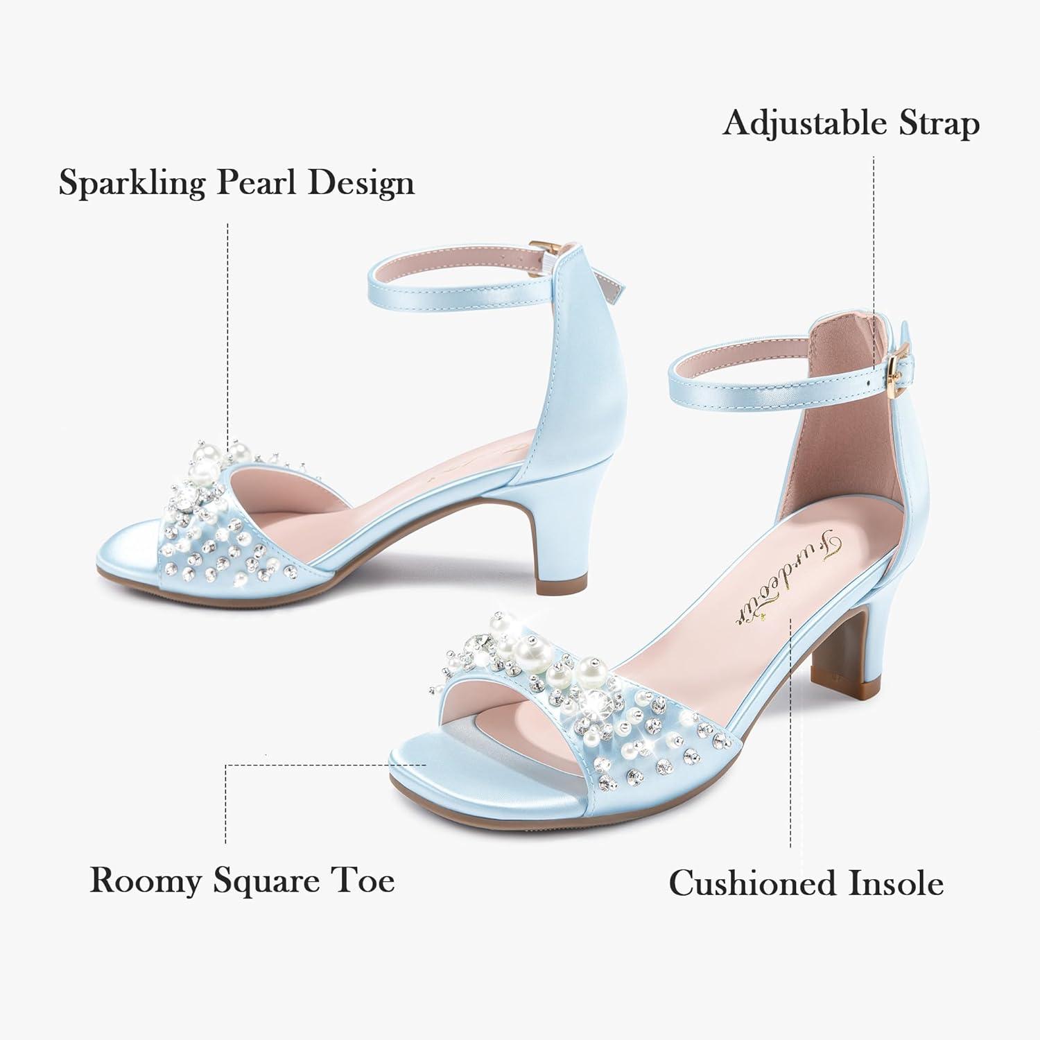 image:imageFurdeour Heels for Girls Dress Shoes Pearl Sandals Flower Girl Shoes Princess Teen Big Kids Wedding Dance Birthday Party PageantLight Blue