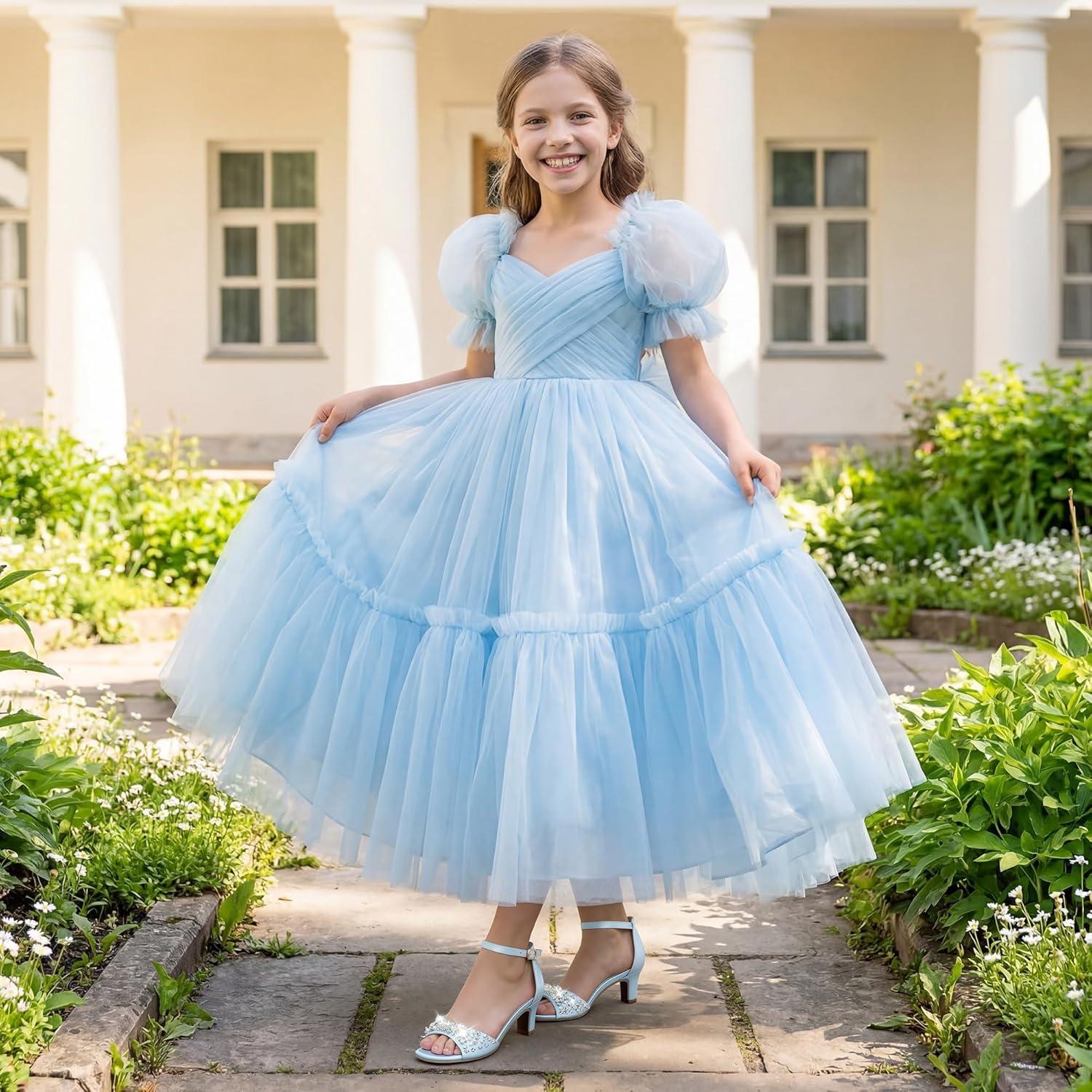 image:imageFurdeour Heels for Girls Dress Shoes Pearl Sandals Flower Girl Shoes Princess Teen Big Kids Wedding Dance Birthday Party PageantLight Blue