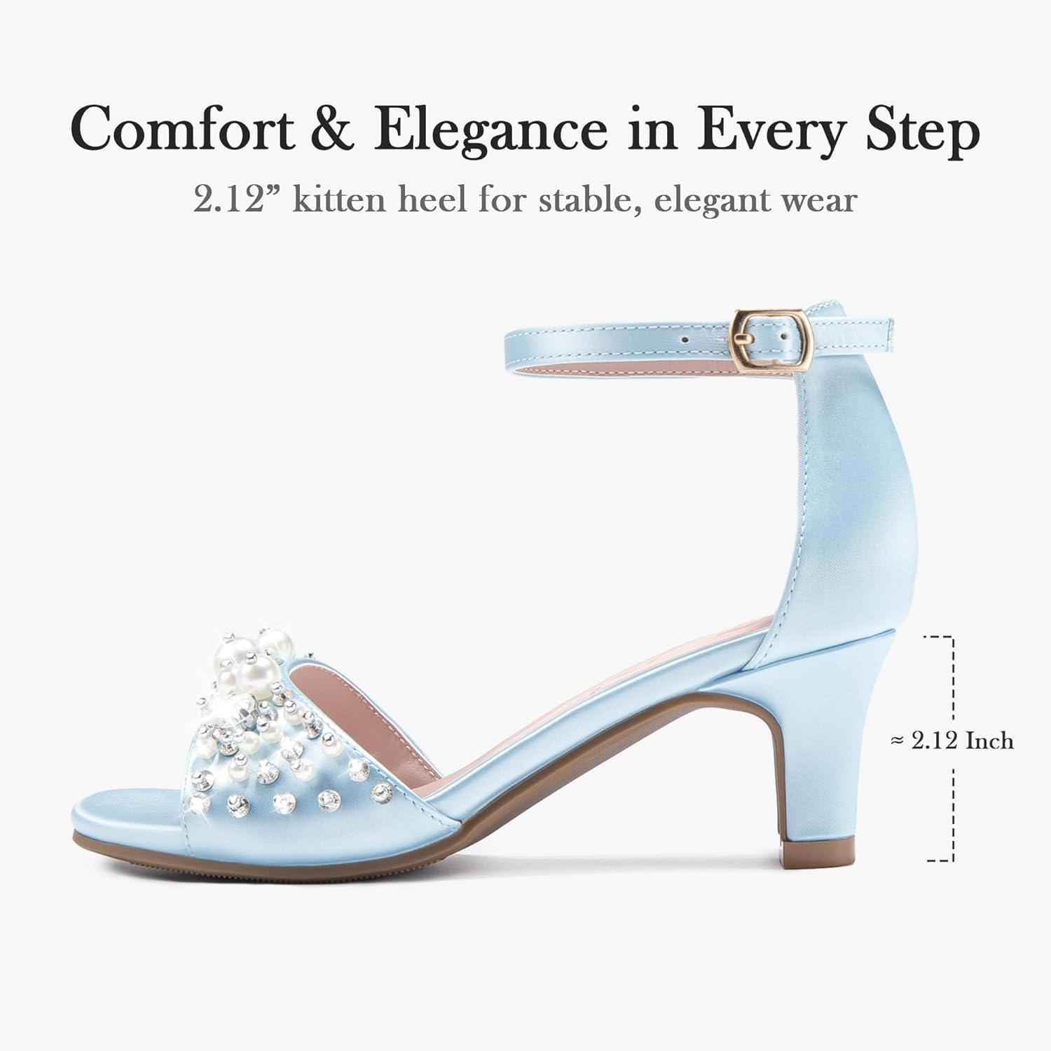 image:imageFurdeour Heels for Girls Dress Shoes Pearl Sandals Flower Girl Shoes Princess Teen Big Kids Wedding Dance Birthday Party PageantLight Blue
