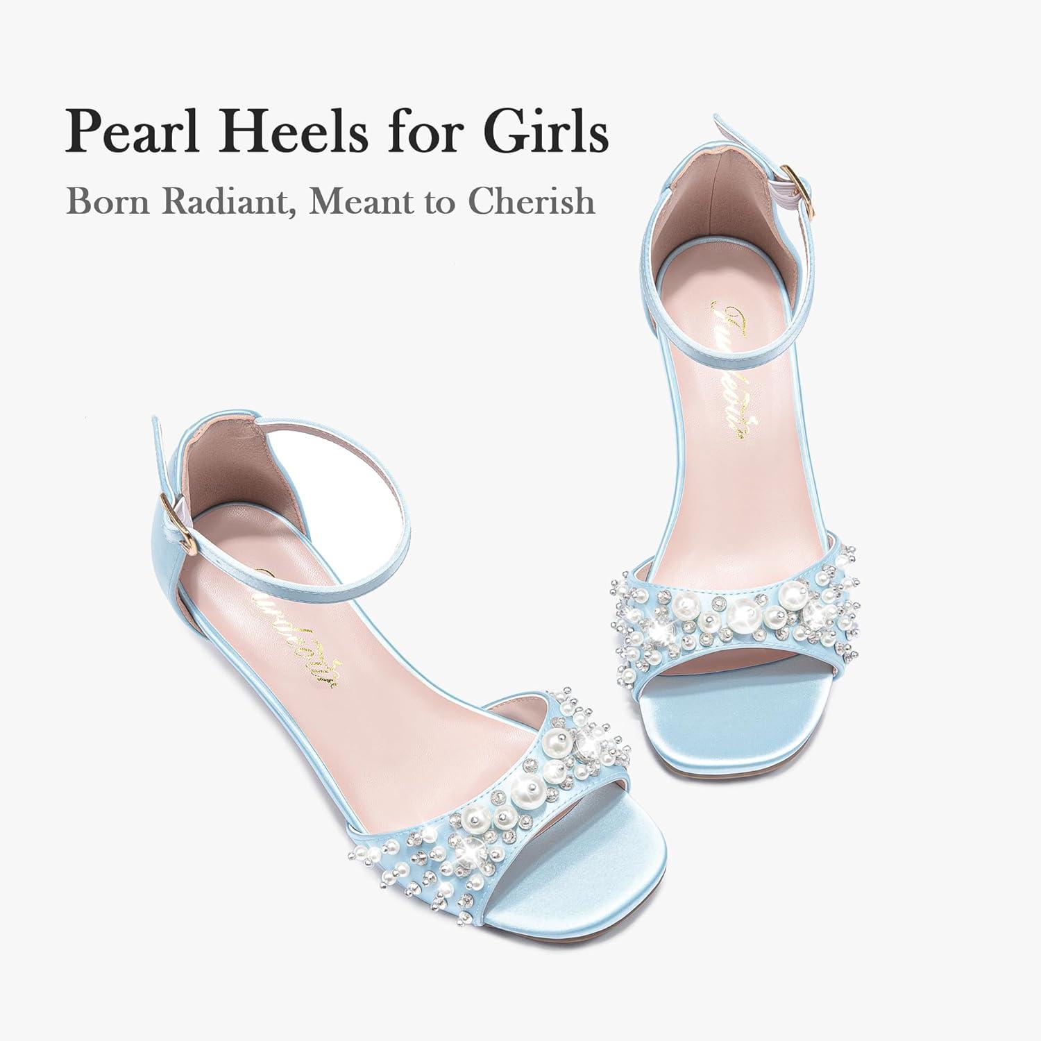 image:imageFurdeour Heels for Girls Dress Shoes Pearl Sandals Flower Girl Shoes Princess Teen Big Kids Wedding Dance Birthday Party PageantLight Blue