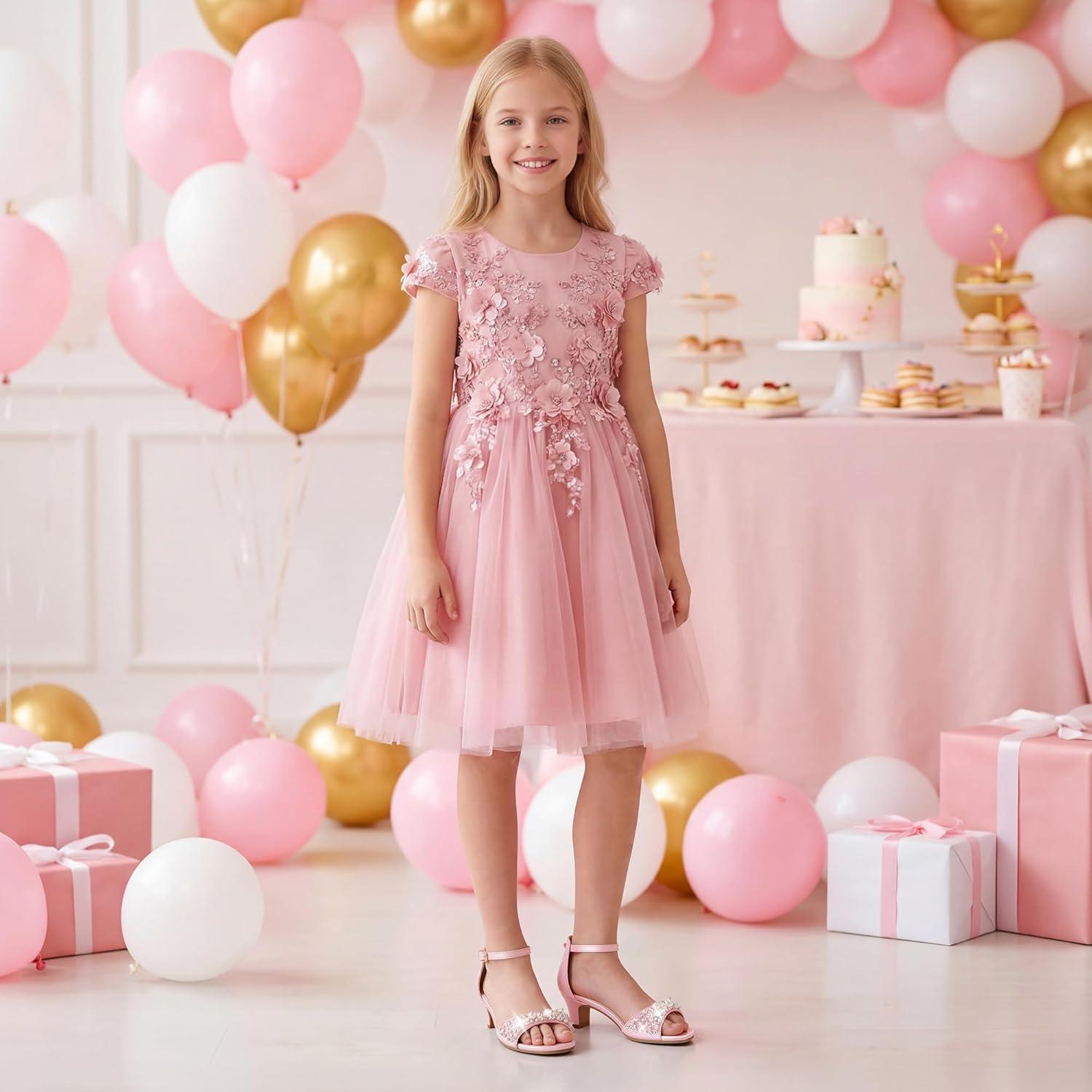 image:imageFurdeour Heels for Girls Dress Shoes Pearl Sandals Flower Girl Shoes Princess Teen Big Kids Wedding Dance Birthday Party PageantPink