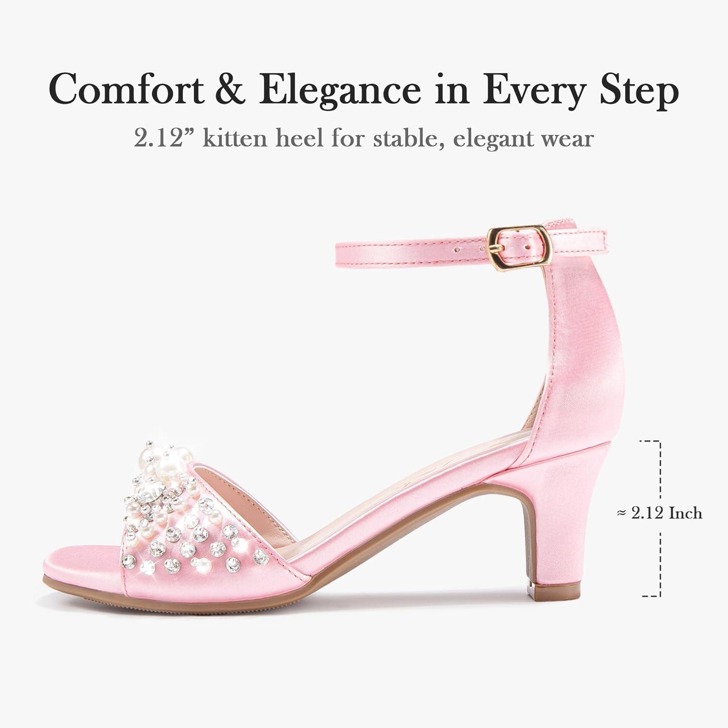image:imageFurdeour Heels for Girls Dress Shoes Pearl Sandals Flower Girl Shoes Princess Teen Big Kids Wedding Dance Birthday Party PageantPink