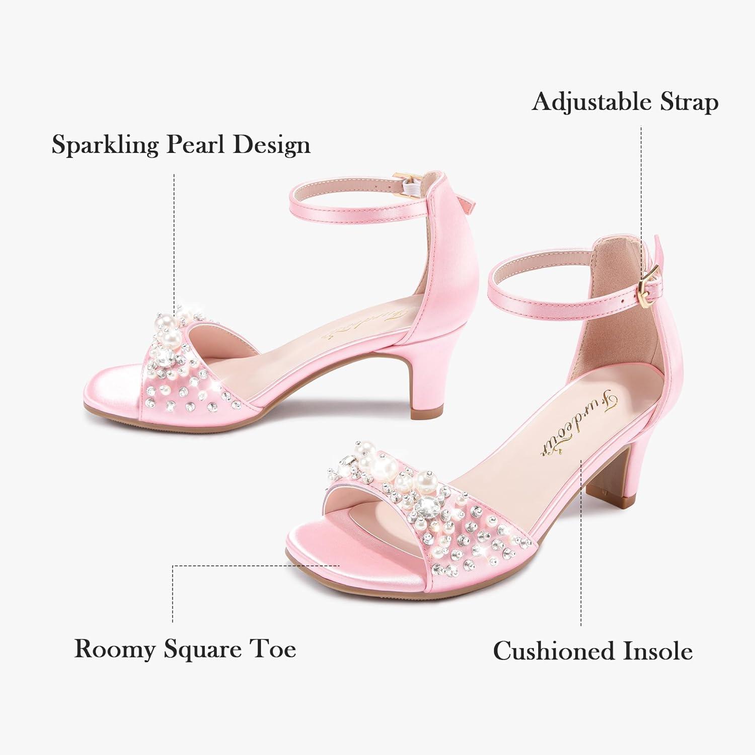 image:imageFurdeour Heels for Girls Dress Shoes Pearl Sandals Flower Girl Shoes Princess Teen Big Kids Wedding Dance Birthday Party PageantPink