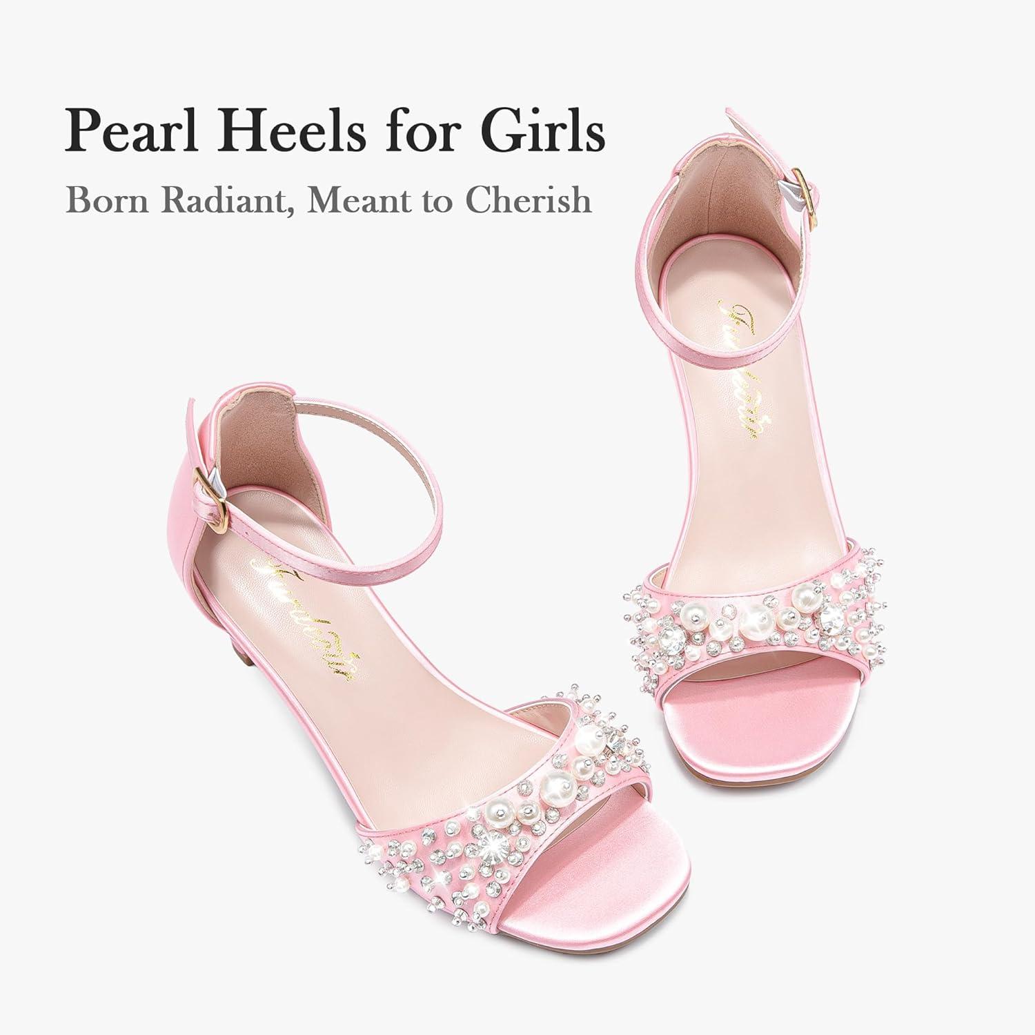 image:imageFurdeour Heels for Girls Dress Shoes Pearl Sandals Flower Girl Shoes Princess Teen Big Kids Wedding Dance Birthday Party PageantPink