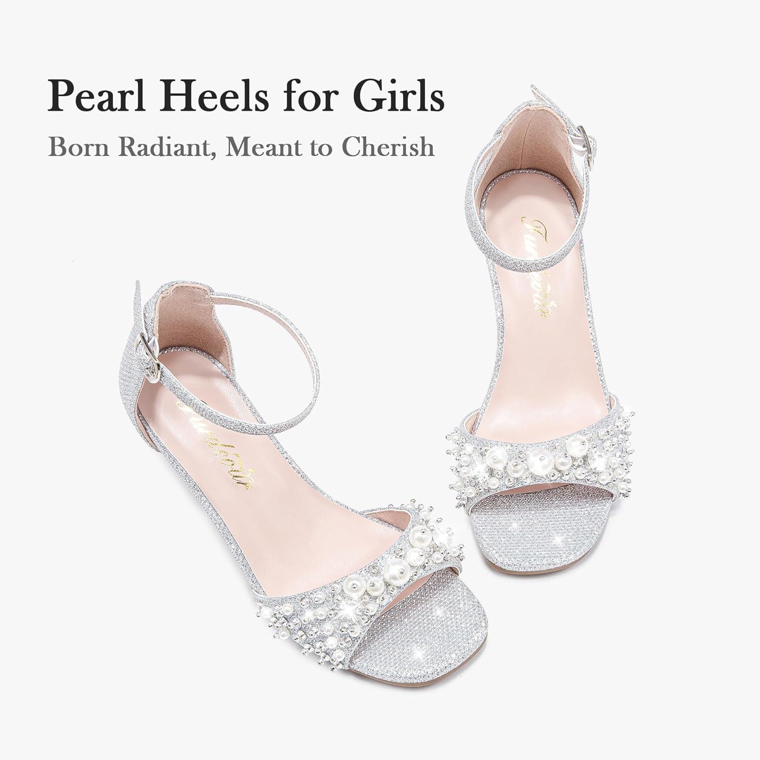image:imageFurdeour Heels for Girls Dress Shoes Pearl Sandals Flower Girl Shoes Princess Teen Big Kids Wedding Dance Birthday Party PageantSilver