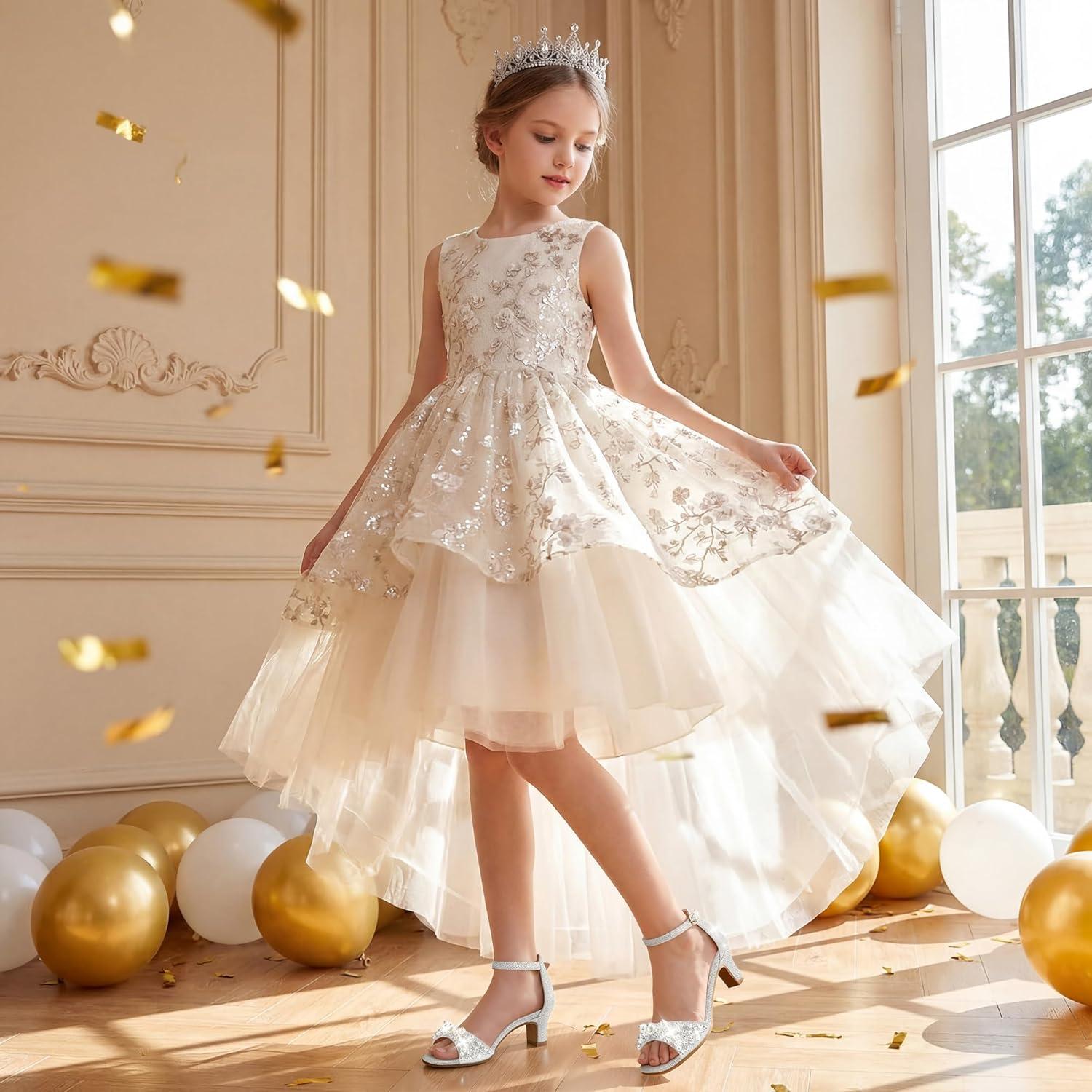image:imageFurdeour Heels for Girls Dress Shoes Pearl Sandals Flower Girl Shoes Princess Teen Big Kids Wedding Dance Birthday Party PageantSilver