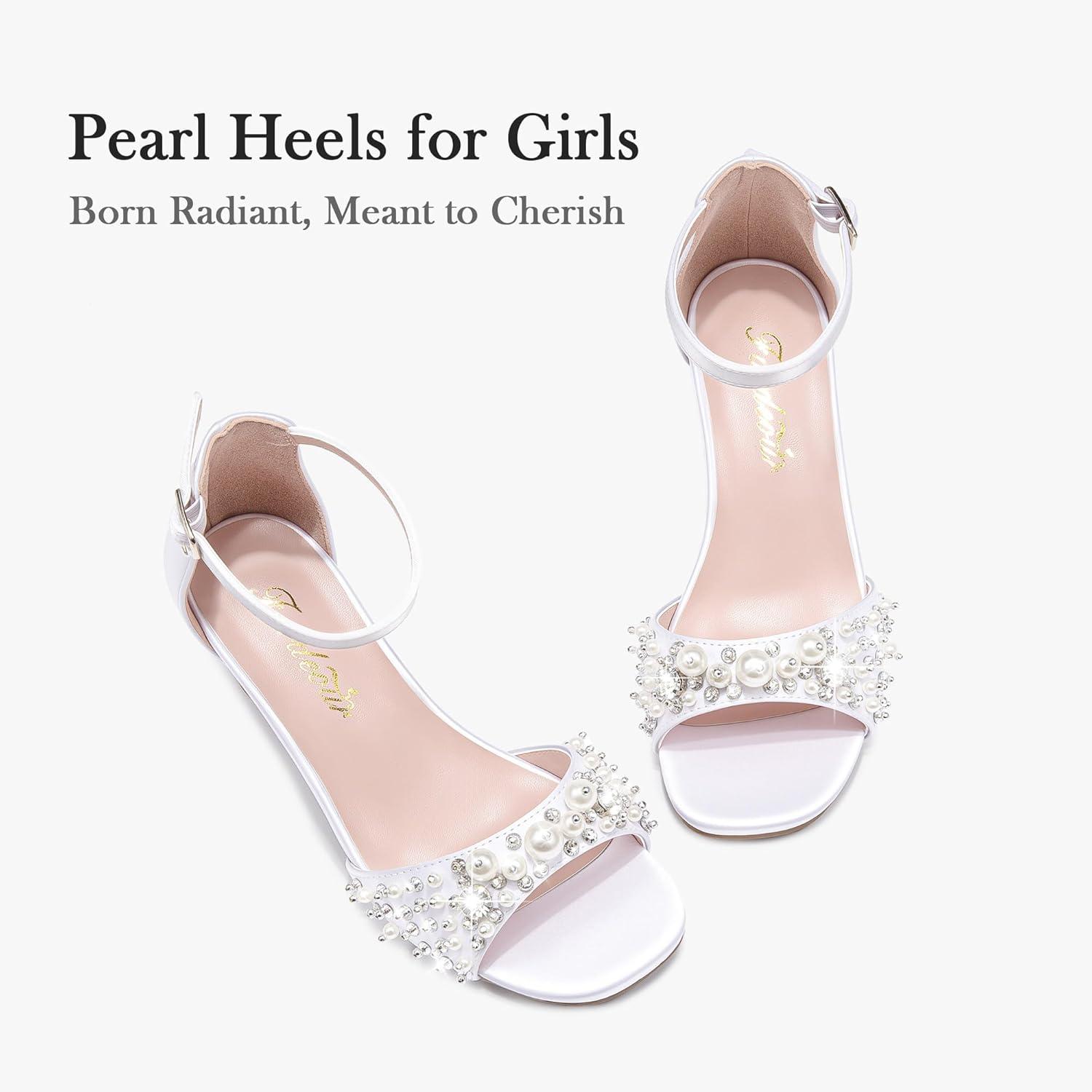 image:imageFurdeour Heels for Girls Dress Shoes Pearl Sandals Flower Girl Shoes Princess Teen Big Kids Wedding Dance Birthday Party PageantWhite