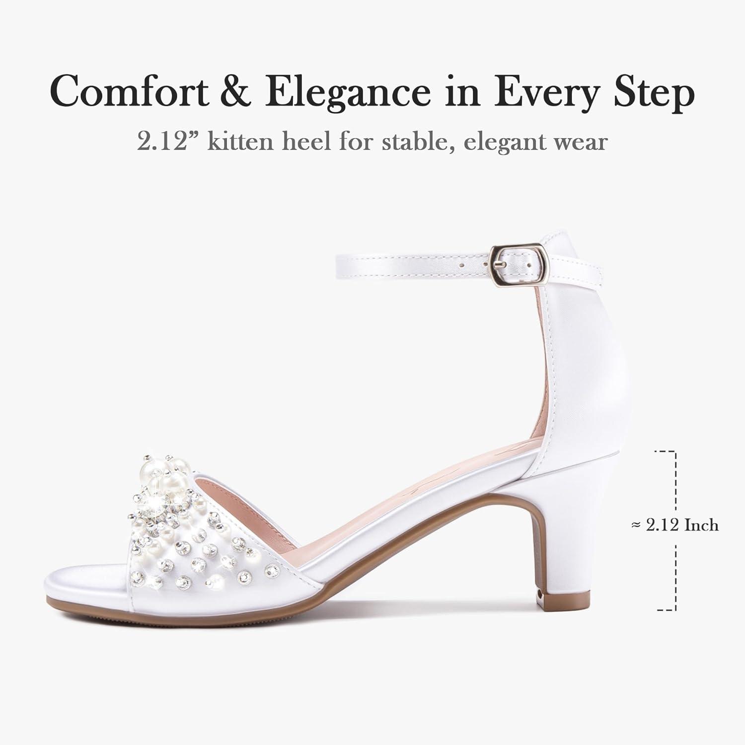 image:imageFurdeour Heels for Girls Dress Shoes Pearl Sandals Flower Girl Shoes Princess Teen Big Kids Wedding Dance Birthday Party PageantWhite