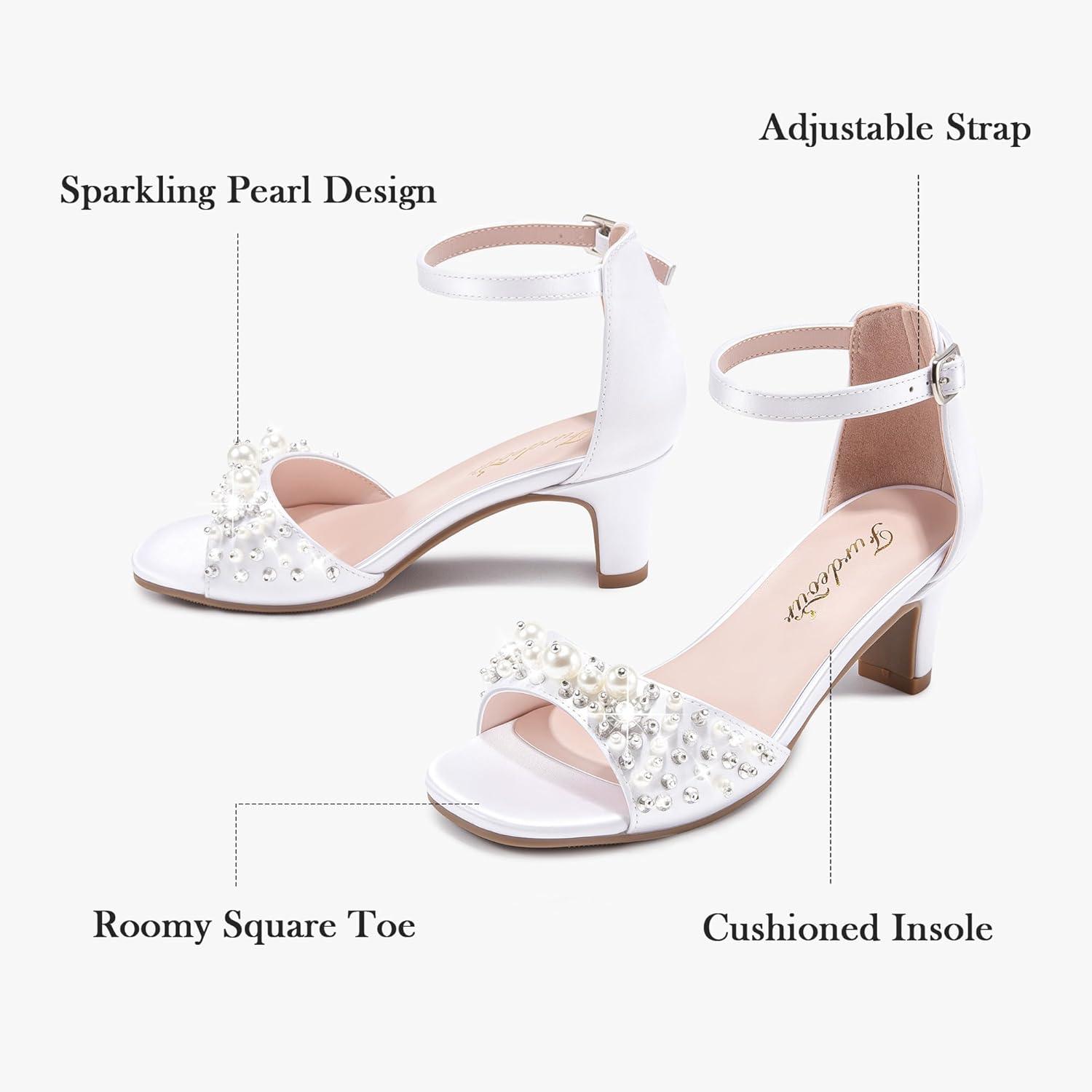 image:imageFurdeour Heels for Girls Dress Shoes Pearl Sandals Flower Girl Shoes Princess Teen Big Kids Wedding Dance Birthday Party PageantWhite