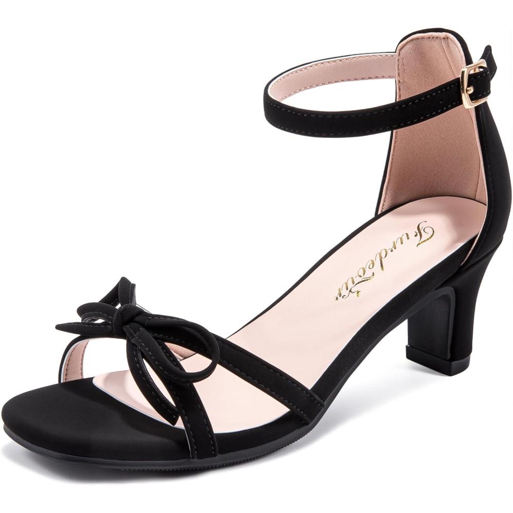 image:imageFurdeour Heels for Girls Dress Shoes Bow High Heel Sansals Flower Girl Shoes for Big Kids Teen Dance Birthday Party PageantNubuck Black