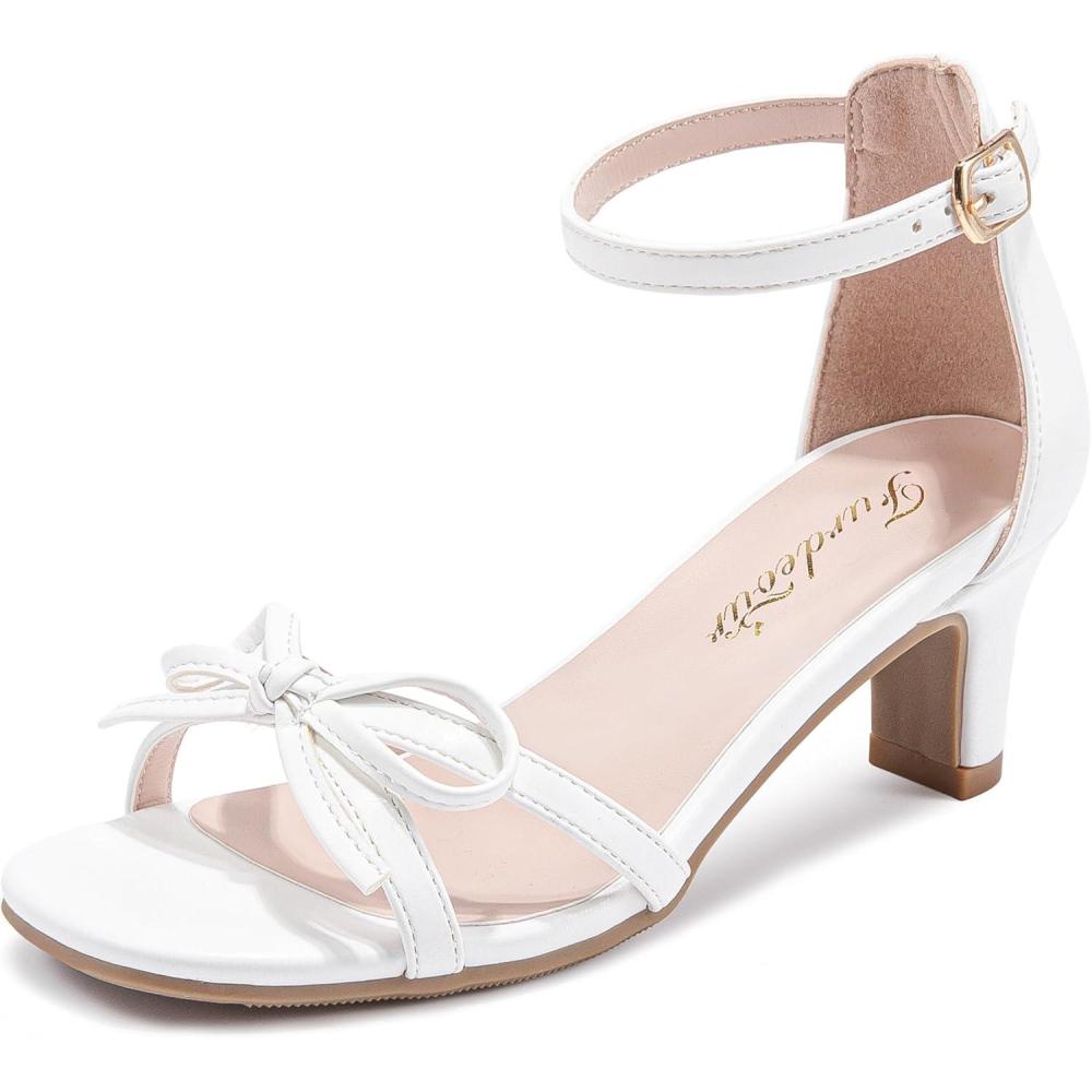 image:imageFurdeour Heels for Girls Dress Shoes Bow High Heel Sansals Flower Girl Shoes for Big Kids Teen Dance Birthday Party PageantWhite
