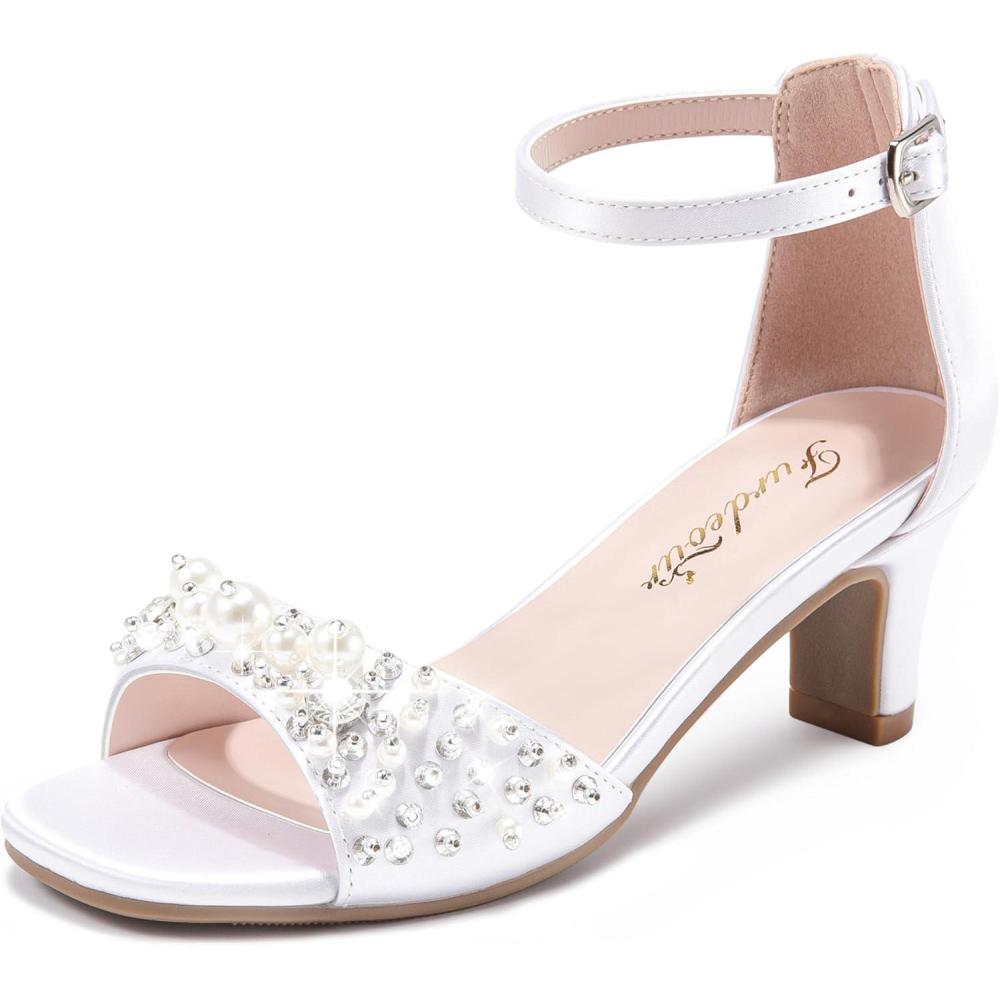 image:imageFurdeour Heels for Girls Dress Shoes Pearl Sandals Flower Girl Shoes Princess Teen Big Kids Wedding Dance Birthday Party PageantWhite