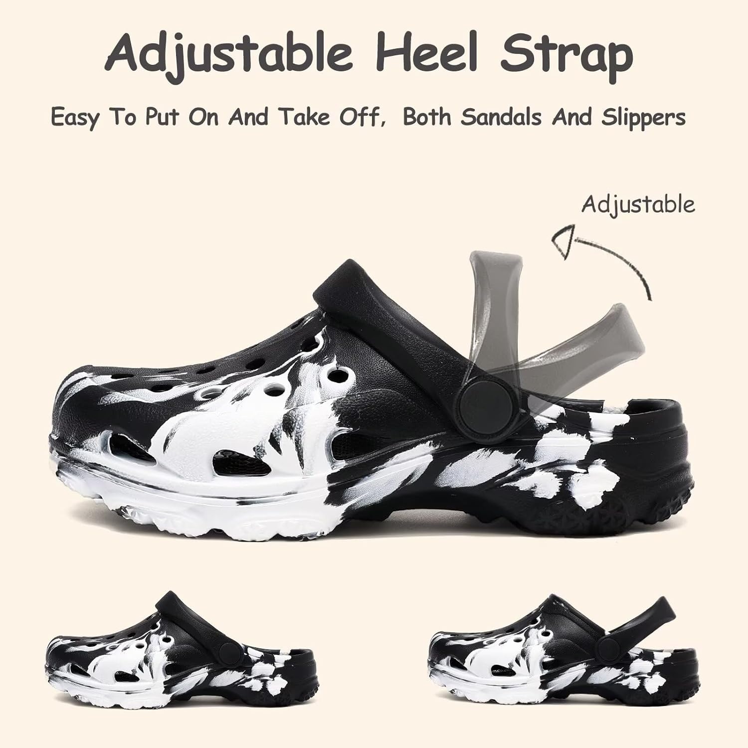 image:imageCubufly Kids Camo Clogs Boys Girls Marbled Tie Dye Slides Sandals Toddler Pool Beach Water Shoes SlippersBlackWhite