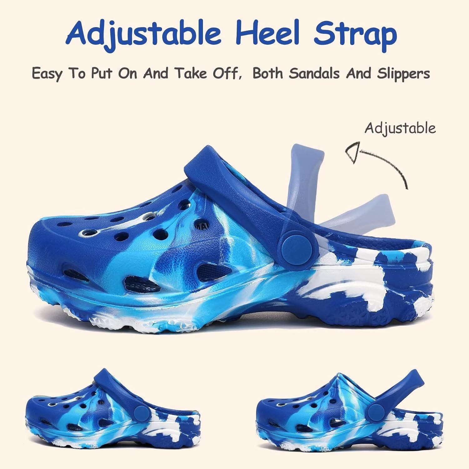 image:imageCubufly Kids Camo Clogs Boys Girls Marbled Tie Dye Slides Sandals Toddler Pool Beach Water Shoes SlippersBluewhite