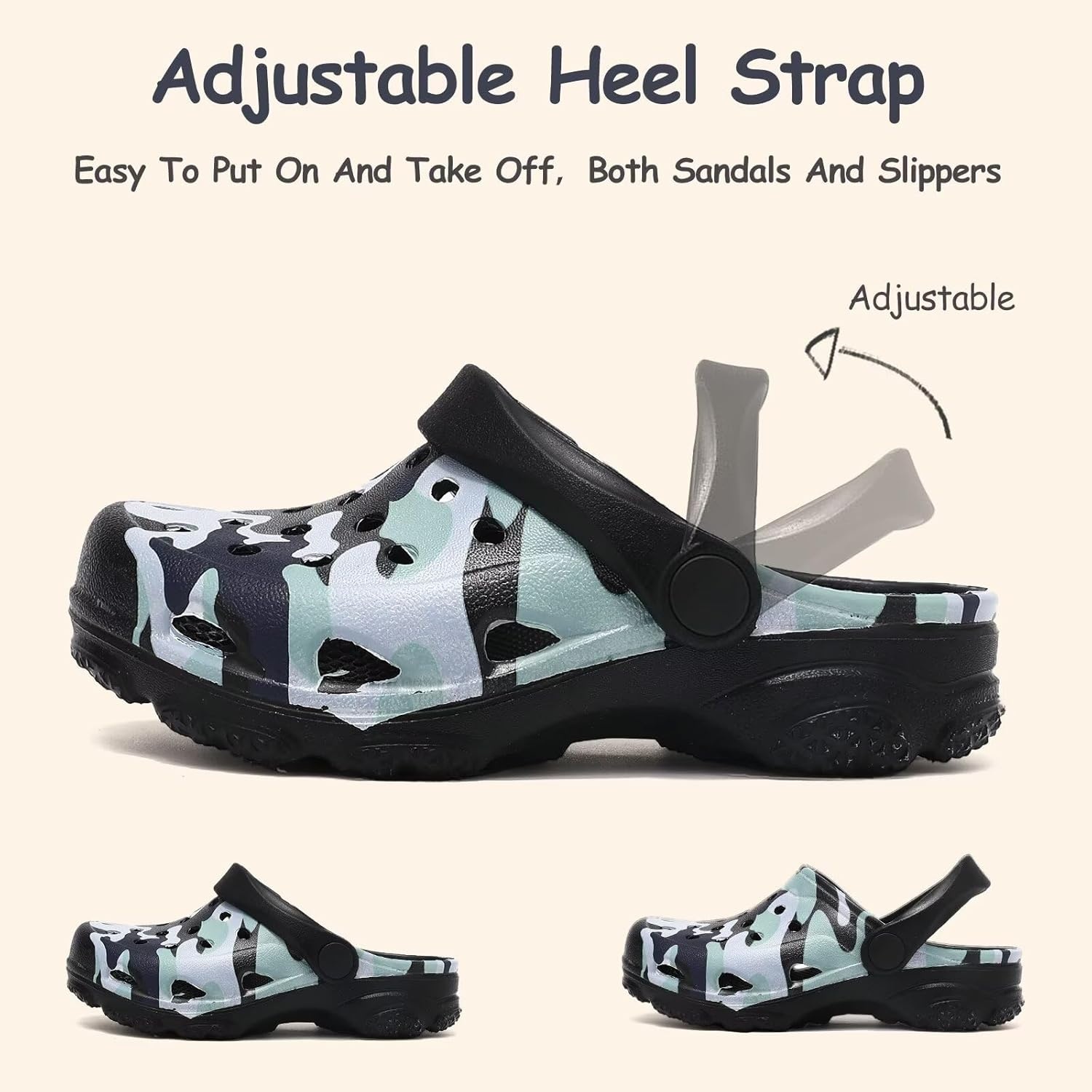 image:imageCubufly Kids Camo Clogs Boys Girls Marbled Tie Dye Slides Sandals Toddler Pool Beach Water Shoes SlippersCamoblack