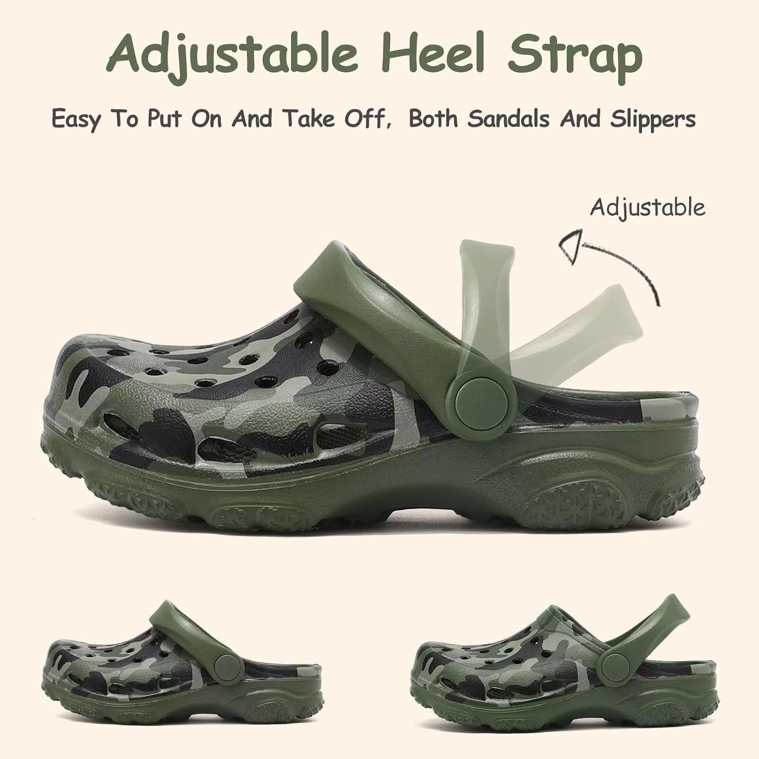 image:imageCubufly Kids Camo Clogs Boys Girls Marbled Tie Dye Slides Sandals Toddler Pool Beach Water Shoes SlippersCamogreen