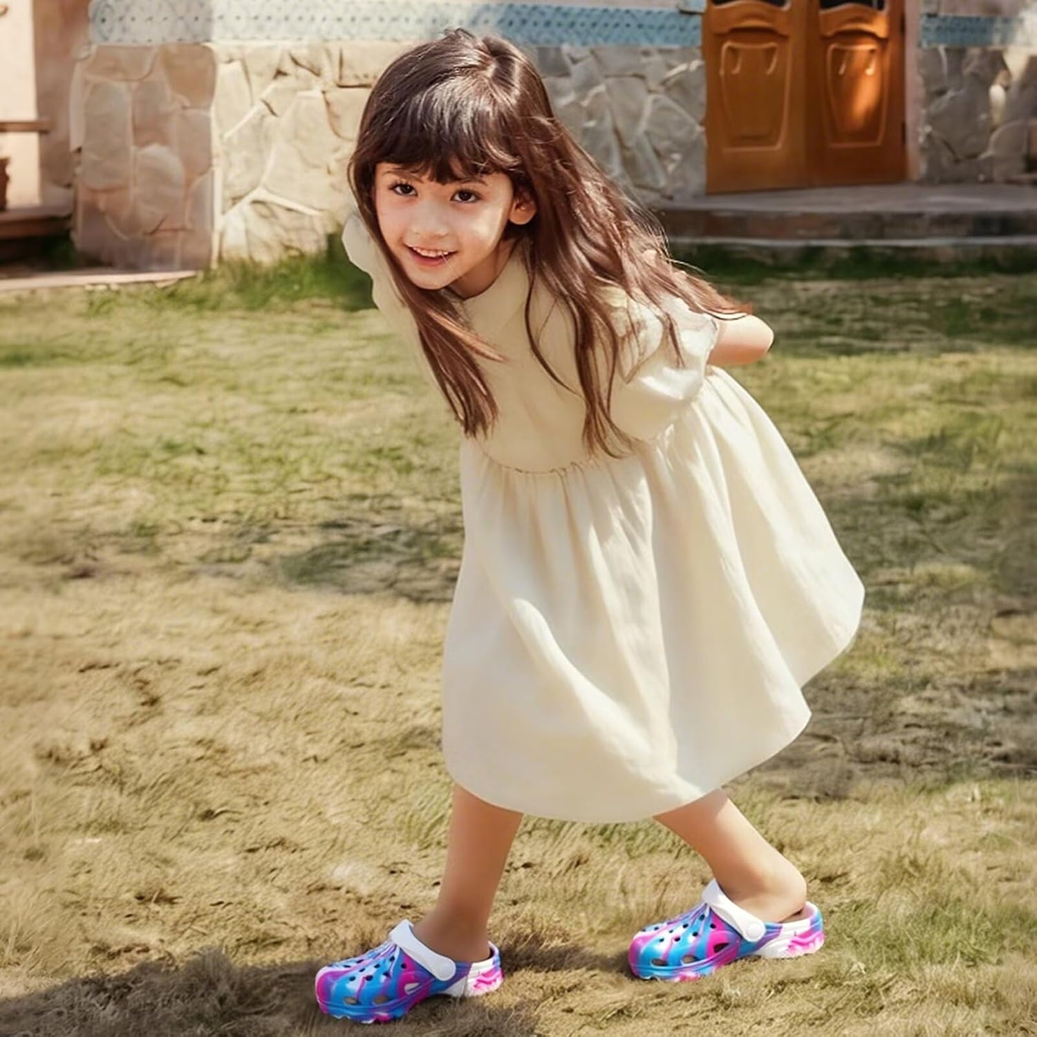 image:imageCubufly Kids Camo Clogs Boys Girls Marbled Tie Dye Slides Sandals Toddler Pool Beach Water Shoes SlippersPurplewhite