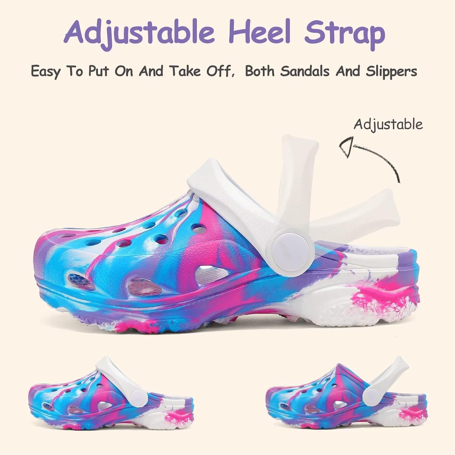 image:imageCubufly Kids Camo Clogs Boys Girls Marbled Tie Dye Slides Sandals Toddler Pool Beach Water Shoes SlippersPurplewhite
